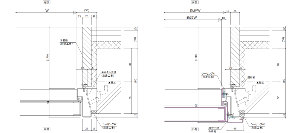 カバー工法-SD鋼製建具ドアの詳細図