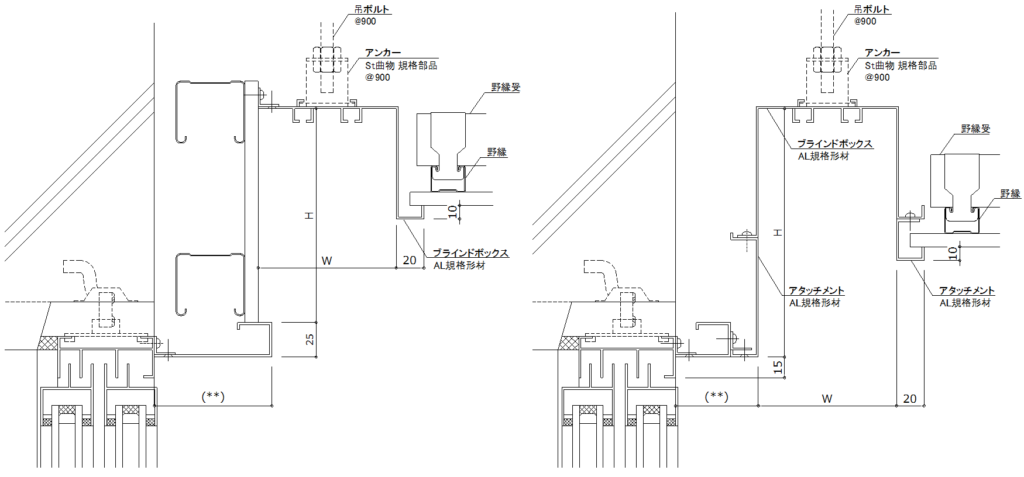 サッシ天井取り合い-折り上げ天井