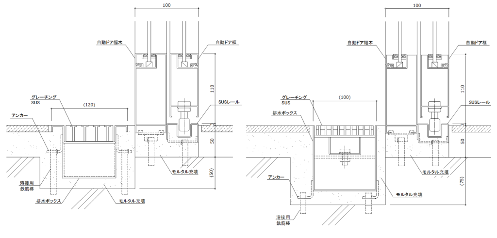グレーチング-スリット排水ユニット標準納まり