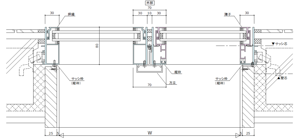 隠し框とは-隠し框アルミサッシ平面詳細図