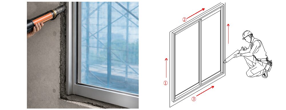 サッシトロ詰め-モルタルガンの施工手順